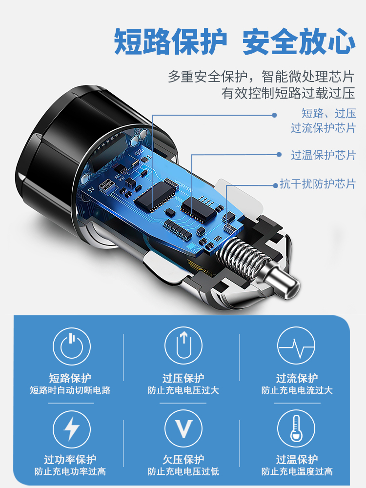 车载充电器一拖二带灯快充点烟器转换插头12v-24v通用usb汽车车充 - 图1