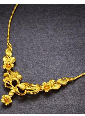 玫瑰花18k黄金色项链女款原创轻奢郁金香999真金色套链金项链