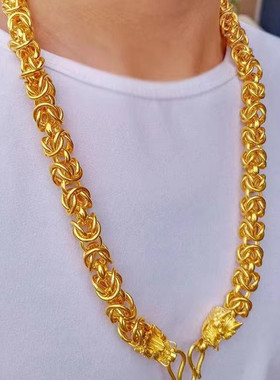 18k黄金色男士龙头龙骨链