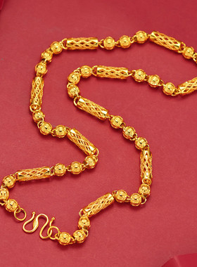 18k黄金色男士圆珠柱链项链