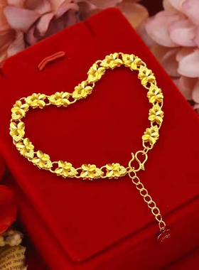 18k黄金色手链女 复古四叶草999真金色时尚不掉色女士
