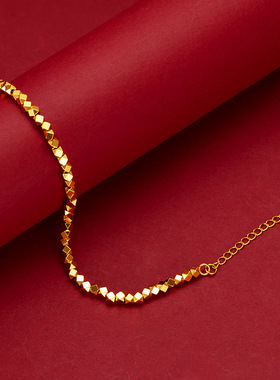 18K黄金色镭射珠子手链 999真金色碎银几两国潮手链女士金手链