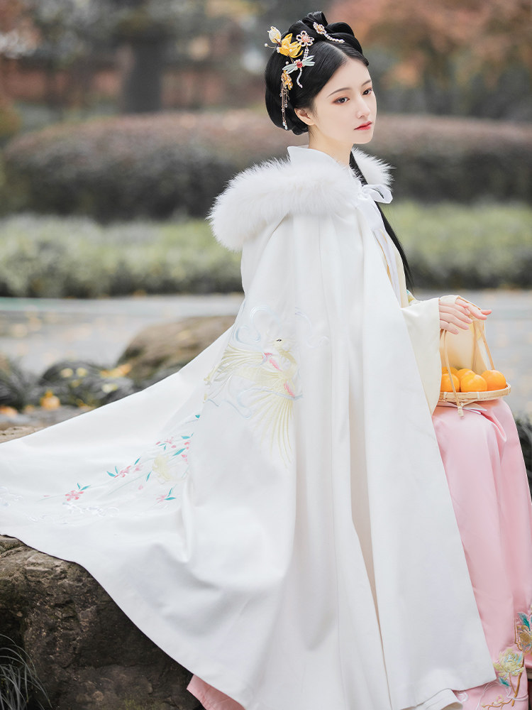 墨子研汉服斗篷加绒加厚毛呢领海棠 墨子研汉服