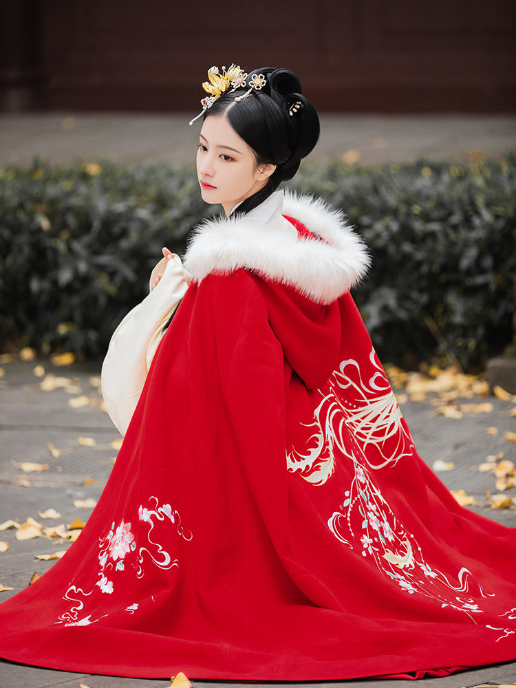 墨子研汉服斗篷加绒加厚毛呢领海棠 墨子研汉服