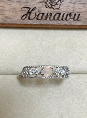 天然蛋白石欧泊镂空雕刻花纹戒指