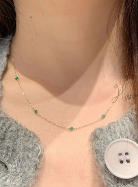 agete夏新天然绿玉髓项链吊坠