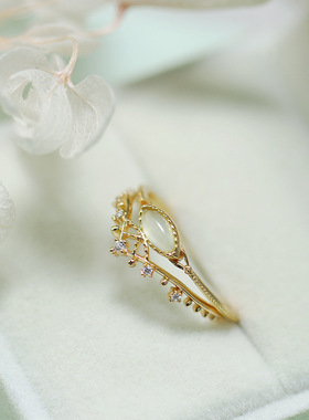 nojess新款天然石戒指女日系轻奢