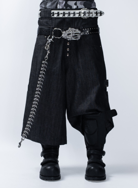 FVVO Skull Kid Print Punk Leather Belt 骨环印花牛皮腰带