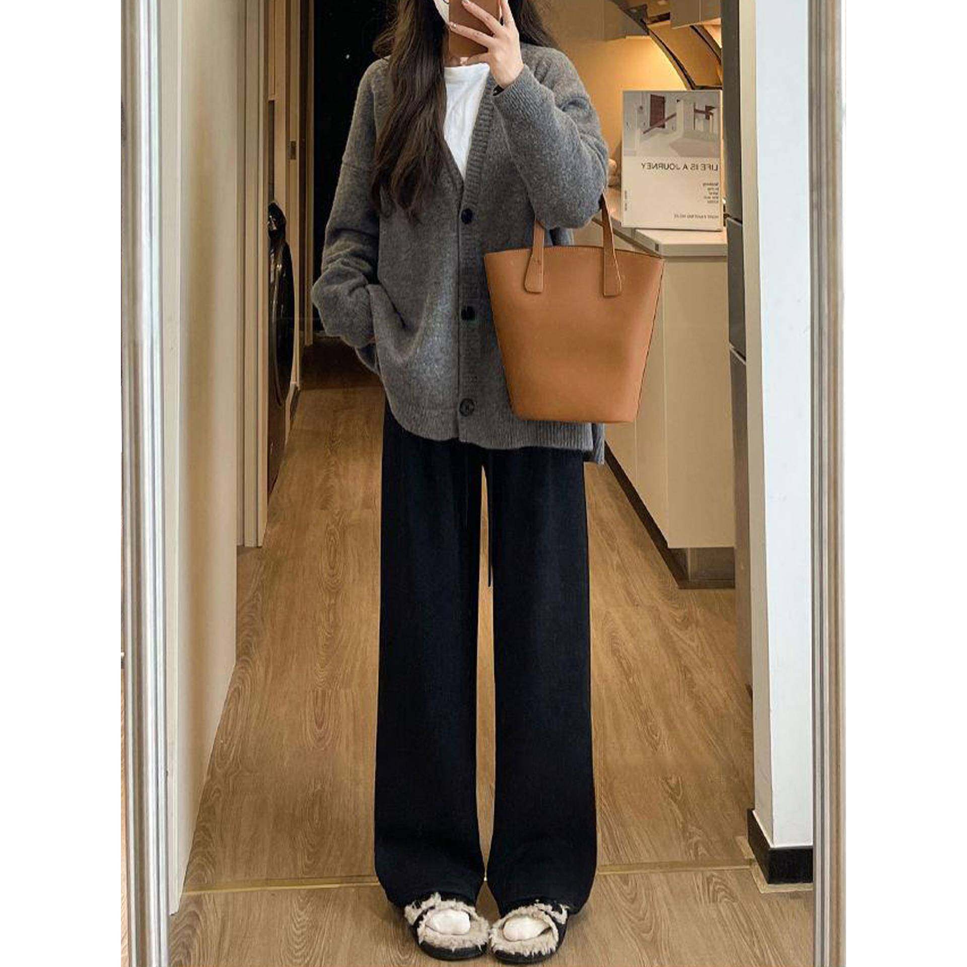 浅色糯米休闲裤女秋冬加绒胖妹妹mm高腰宽松显瘦梨型身材阔腿裤子,淘宝优惠券,粉丝福利购,淘宝优惠卷