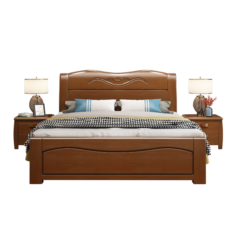 新中式实木床1.8米大床1.5米1.2M双人床经济型现代家具主卧室储物