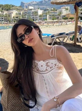 张凌赫海莉肯豆同款欧美风小脸女墨镜女椭圆形小框太阳眼镜板材潮