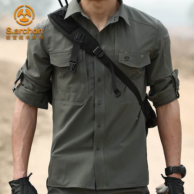 Spring and winter outdoor long-sleeved tactical shirt men's ultra-thin breathable military fan multi-pocket quick-drying shirt lapel mountaineering jacket