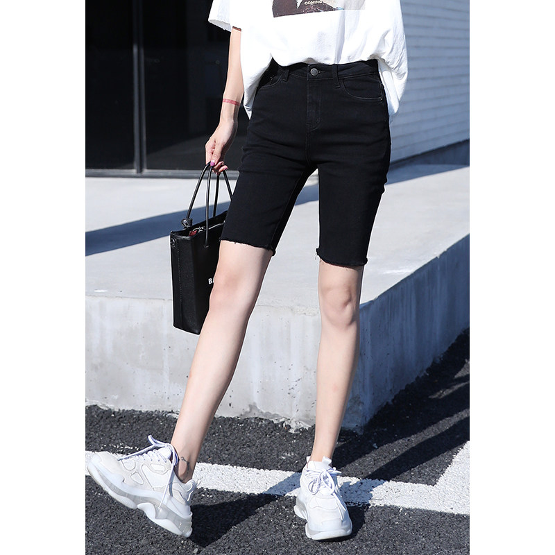 黑色五分牛仔夏薄款港味潮ins短裤 为妃牛仔裤