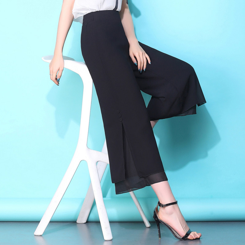 垂感双层雪纺夏季裤裙高腰阔腿裤 芊紫萱休闲裤