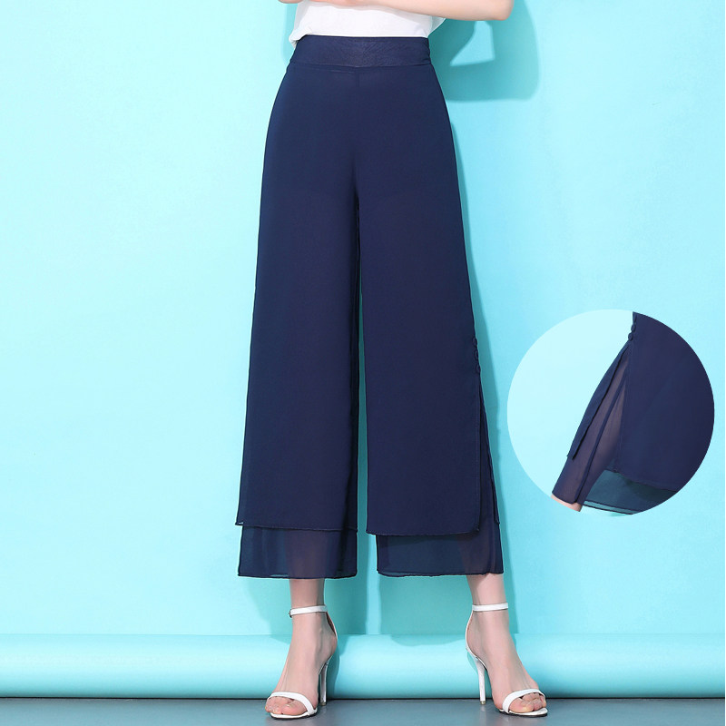 垂感双层雪纺夏季裤裙高腰阔腿裤 芊紫萱休闲裤