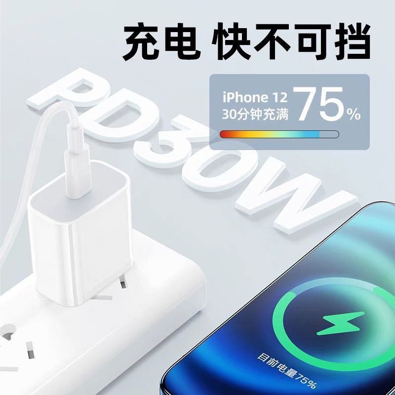 适用iphone13充电器头20W苹果12pro数据线正品11插头x手机xr18w专用xsmax快充PD30w一套装mini闪充earise - 图0