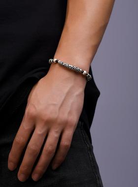 正品999纯银祥云纹串珠手链男款潮流手工编织复古民族风饰品礼物