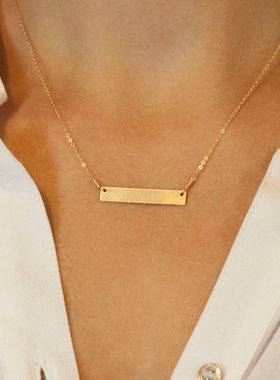 新品14K包金项链简约光面横牌