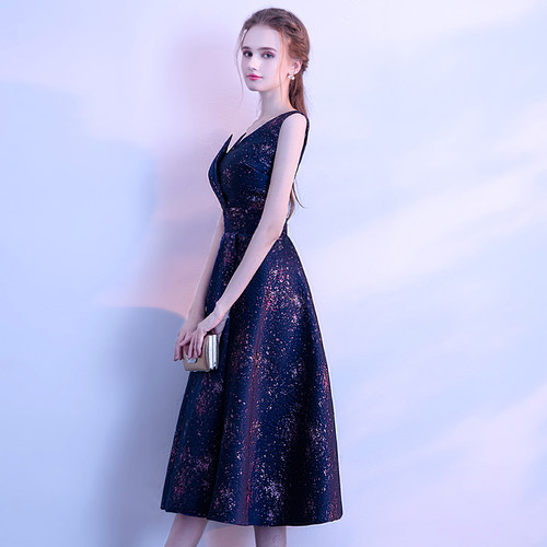 晚礼服女宴会气质轻奢小众高端高级感蓝色洋装平时可穿星空连衣裙 - 图0