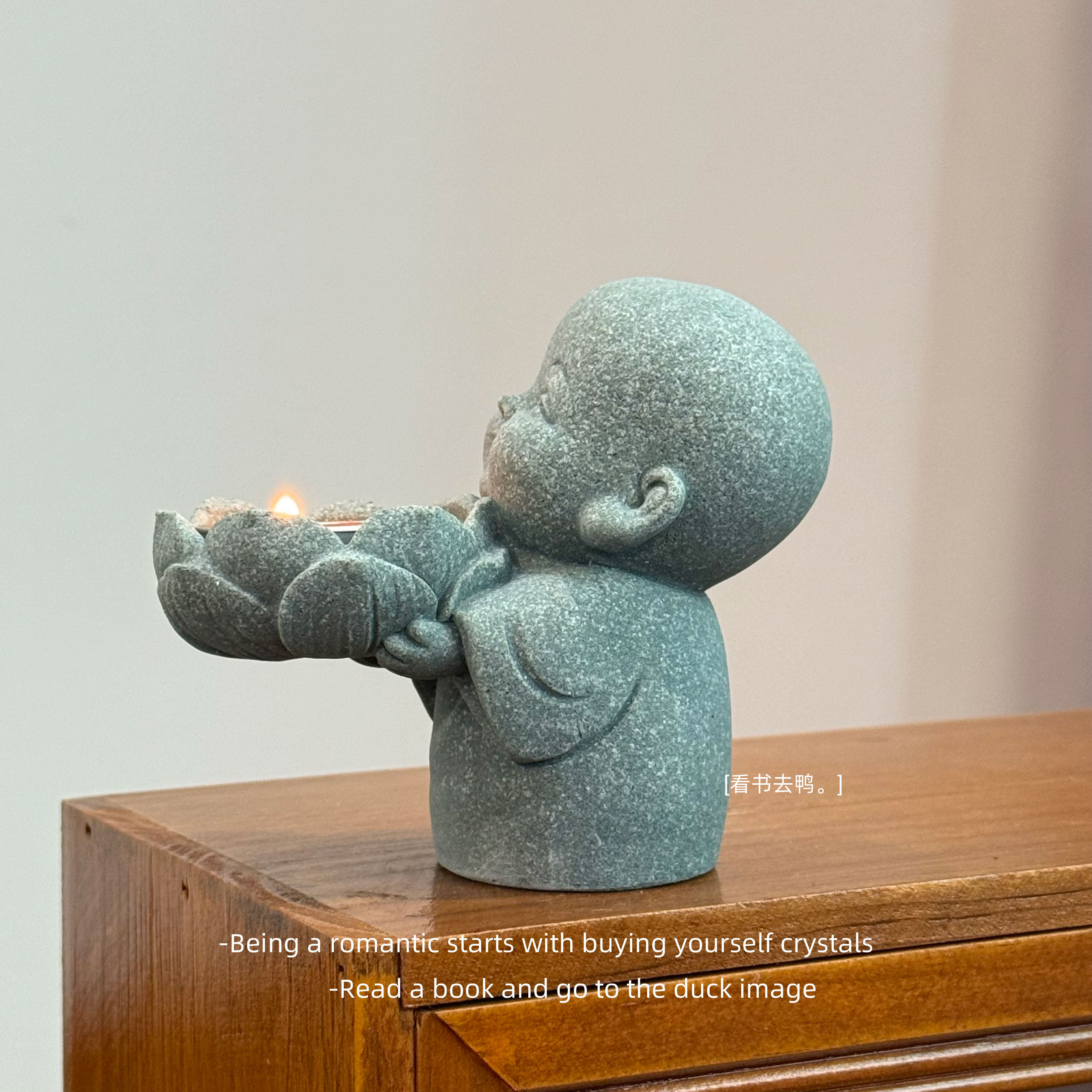 「沙弥捧露 莲盏承光」小和尚烛台中式禅意鱼缸造景桌面装饰礼物,淘宝优惠券,粉丝福利购,淘宝优惠卷