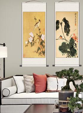 工笔仕女思s春名家字画白头富贵花鸟字画酒店玄关挂画水墨荷花挂
