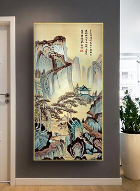 旭日东升国画山水T画一帆风顺竖幅挂画富水长流招财风水画鸿运当