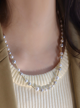 甜美复古仿珍珠Y字毛衣链女冬天