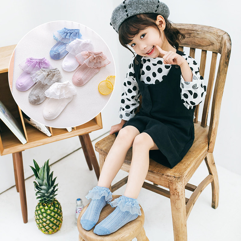 女童夏季白色纯棉蕾丝拉丁花边袜 童乐鼠儿童袜子(0-16岁)