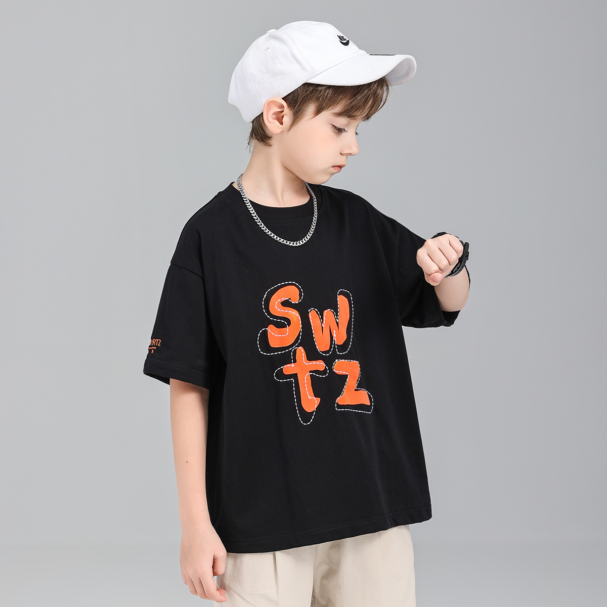 Schwartz童装儿童夏装短袖T2023新款男童洋气t恤男孩夏季宽松半袖 - 图1