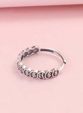 925纯银复古钱多多开口戒指女