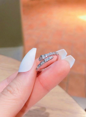 925纯银小众轻奢超闪蛇头戒指女