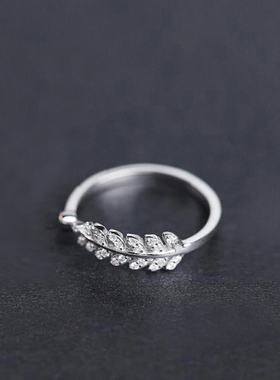 925纯银文艺小清新树叶ins戒指女