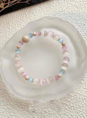 「梨花院落」新中式荔枝冻猫眼石手串复古温柔气质白化石串珠手饰