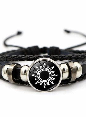 新品2024日月恋人皮革手链复古朋克多层串珠编织手链情侣礼物