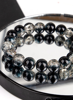 爆款玉碎爆花圆珠玻璃手链男女简约双色冰碎爆花闪透手串配饰