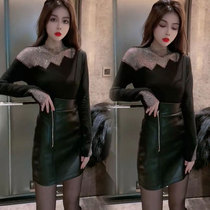 Big Code Womens Dress 2023 Autumn Winter New Temperament Hollowed-out Hot Drill Undershirt Fat Mm Plus Suede Gush Blouse