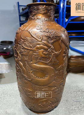铜匠仁紫铜双龙花瓶摆件铜家居客厅装饰品创意摆设办公室工艺品