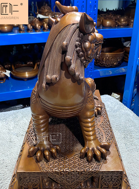 紫铜有底谛听摆件铜貔貅铜工艺地藏王坐骑独角瑞兽客厅室内摆设