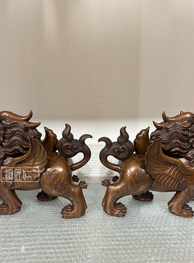 紫铜貔貅摆件一对铜瑞兽摆设家用室内玄关办公室客厅家居装饰品