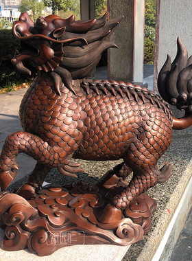 紫铜云纹一对开业送礼麒麟摆件