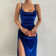 European and American style sexy backless suede suspender dress for women with one-line collar, high waist, slimming, solid color slit long skirt