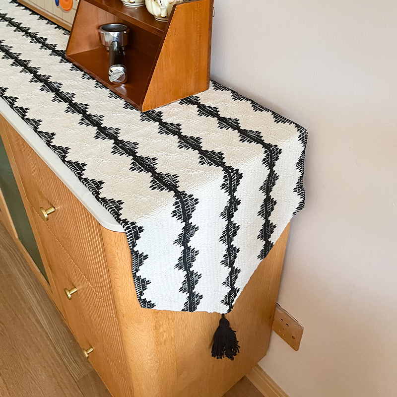 复古黑白桌旗桌布床旗茶几餐桌电视柜布艺长条简约北欧ins隔热布,淘宝优惠券,粉丝福利购,淘宝优惠卷