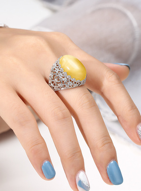 纯银蜜蜡奢金轩镂空花纹戒指空托