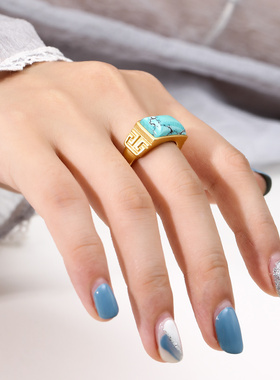 方形古法金戒指空托蜜蜡戒托配饰