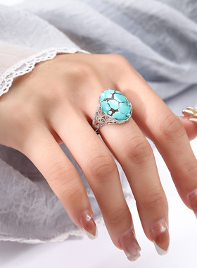 925银镶蜜蜡和田玉戒指空托