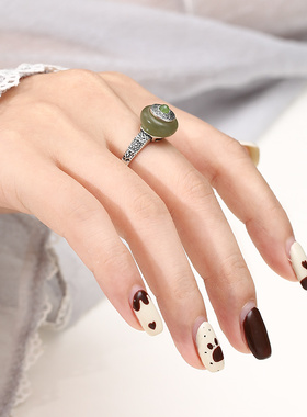 奢金轩女纯银复古平安扣戒指空托