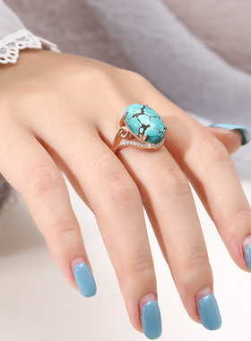 s925网红款古法金绿松石碧玉戒托