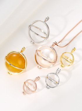 吊坠空托diy灯笼夹扣镶蜜蜡琥珀