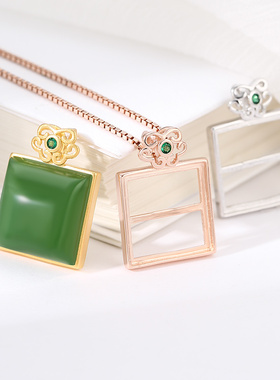 纯银古法金吊坠日韩时尚碧玉