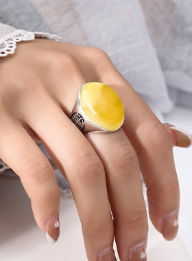 纯银戒指空托复古diy蜜蜡S925
